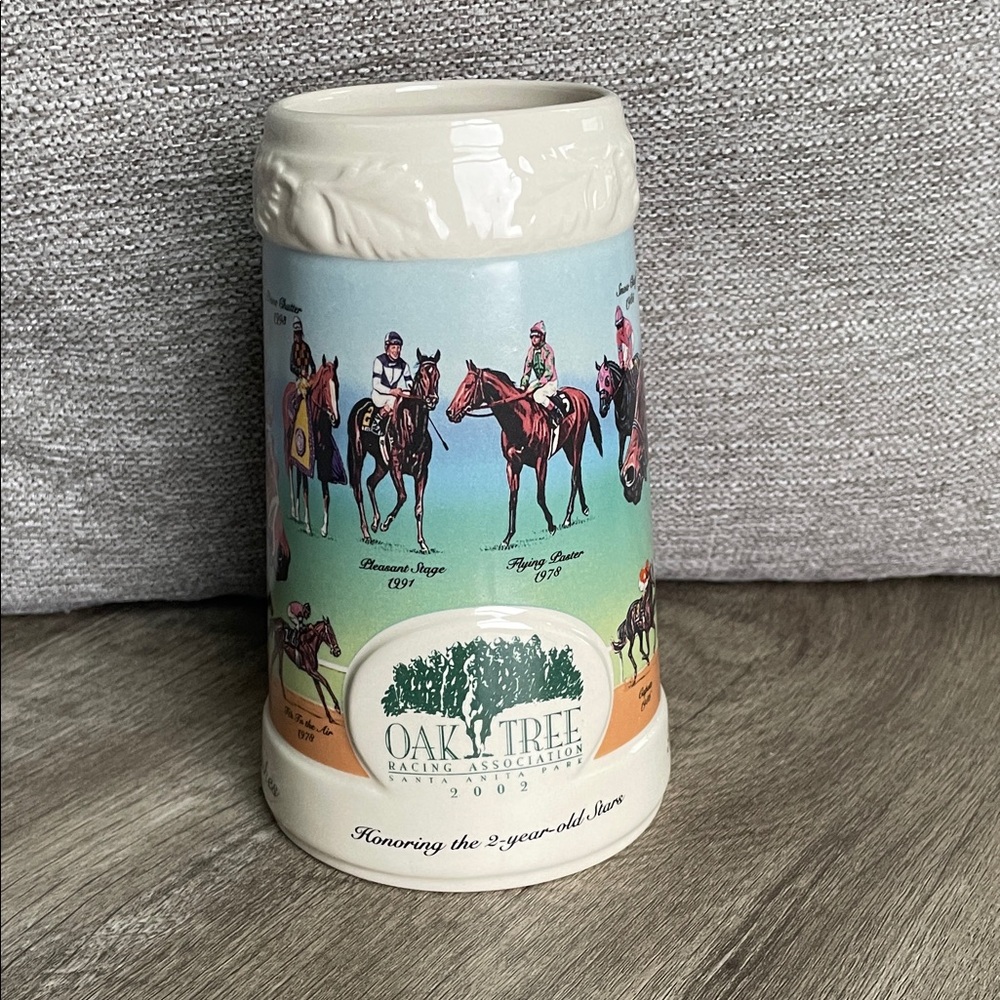 Beige Ceramic Collector Stein - Horse Racing Design